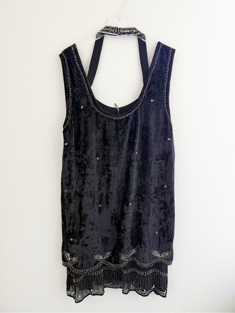 Anthropologie Black Embellished Beaded Velvet Mini Dress - Picture 4 of 11